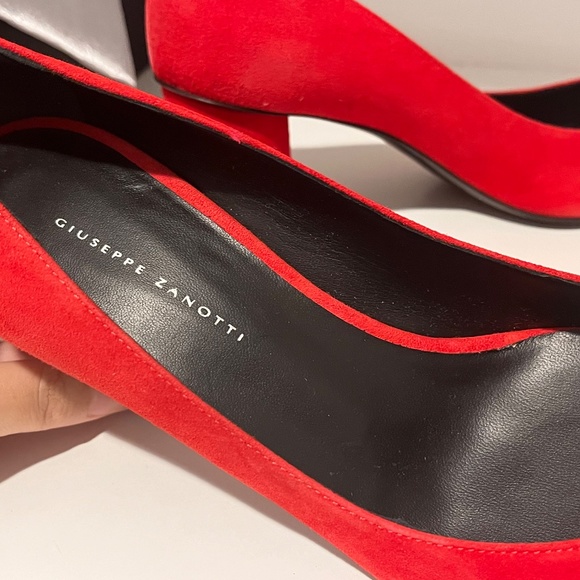 Giuseppe Zanotti Red Suede Pumps Block Heels - Picture 4 of 11